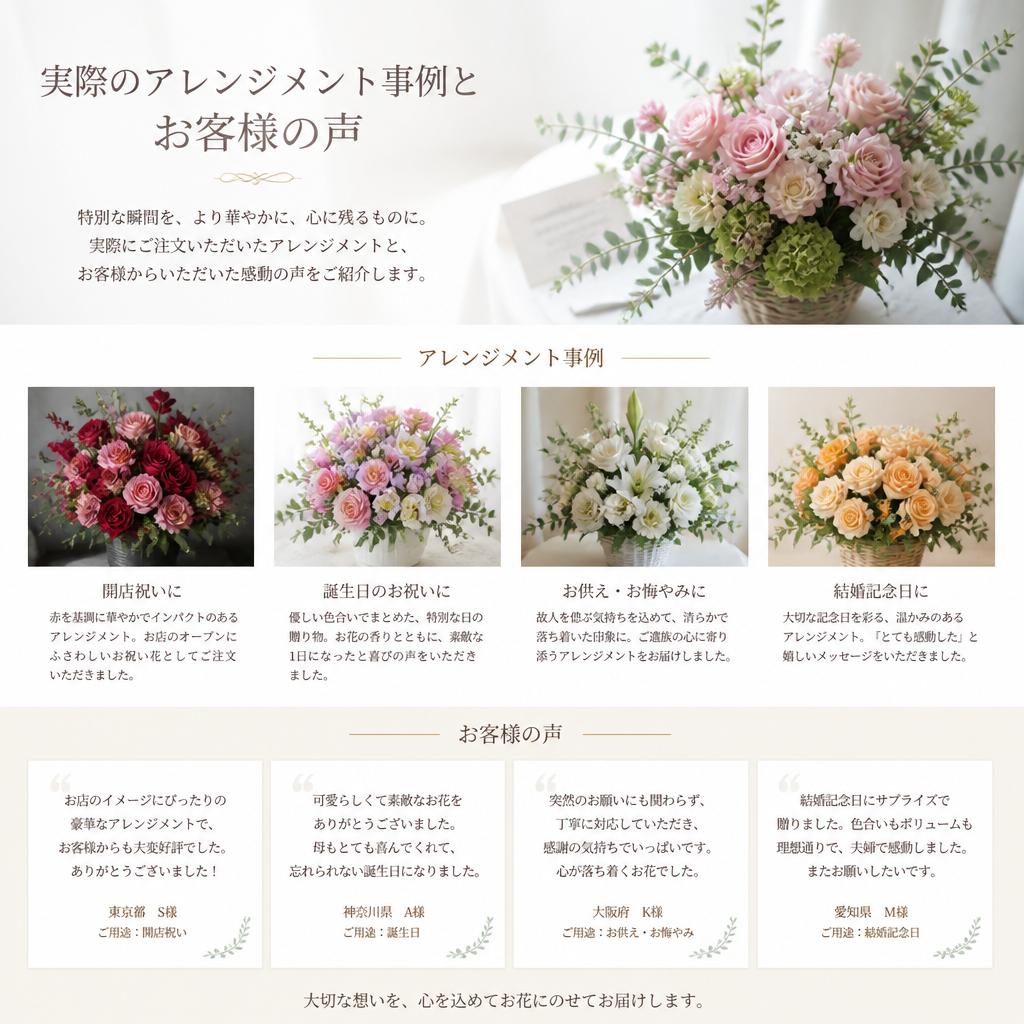 4. アレンジメント例とお客様の声